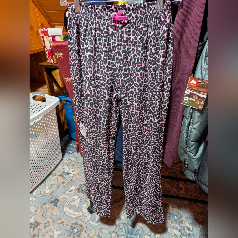 New Pink Leopard Print Pajama Pants XS